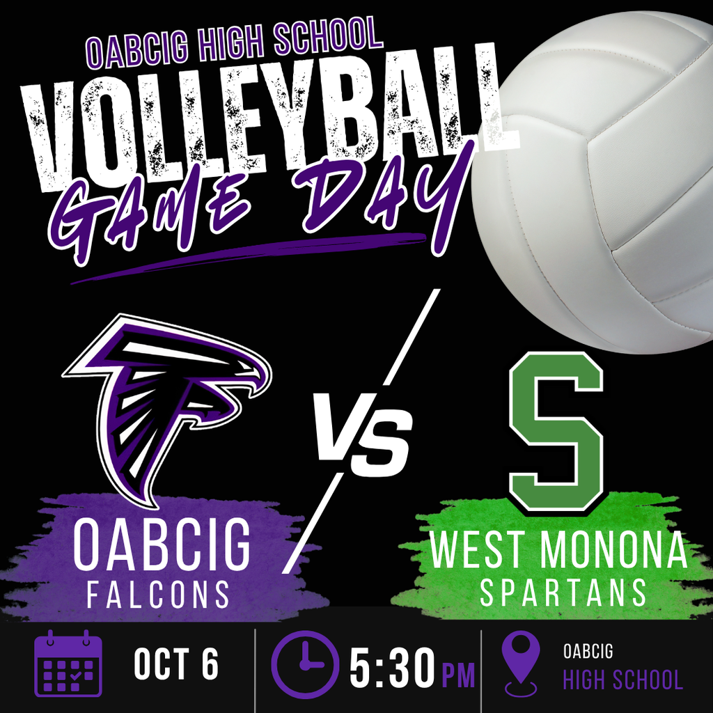 OABCIG High School Volleyball game vs West Monona in Ida Grove starting at 5:30 PM. Senior Recognition Night 10/6