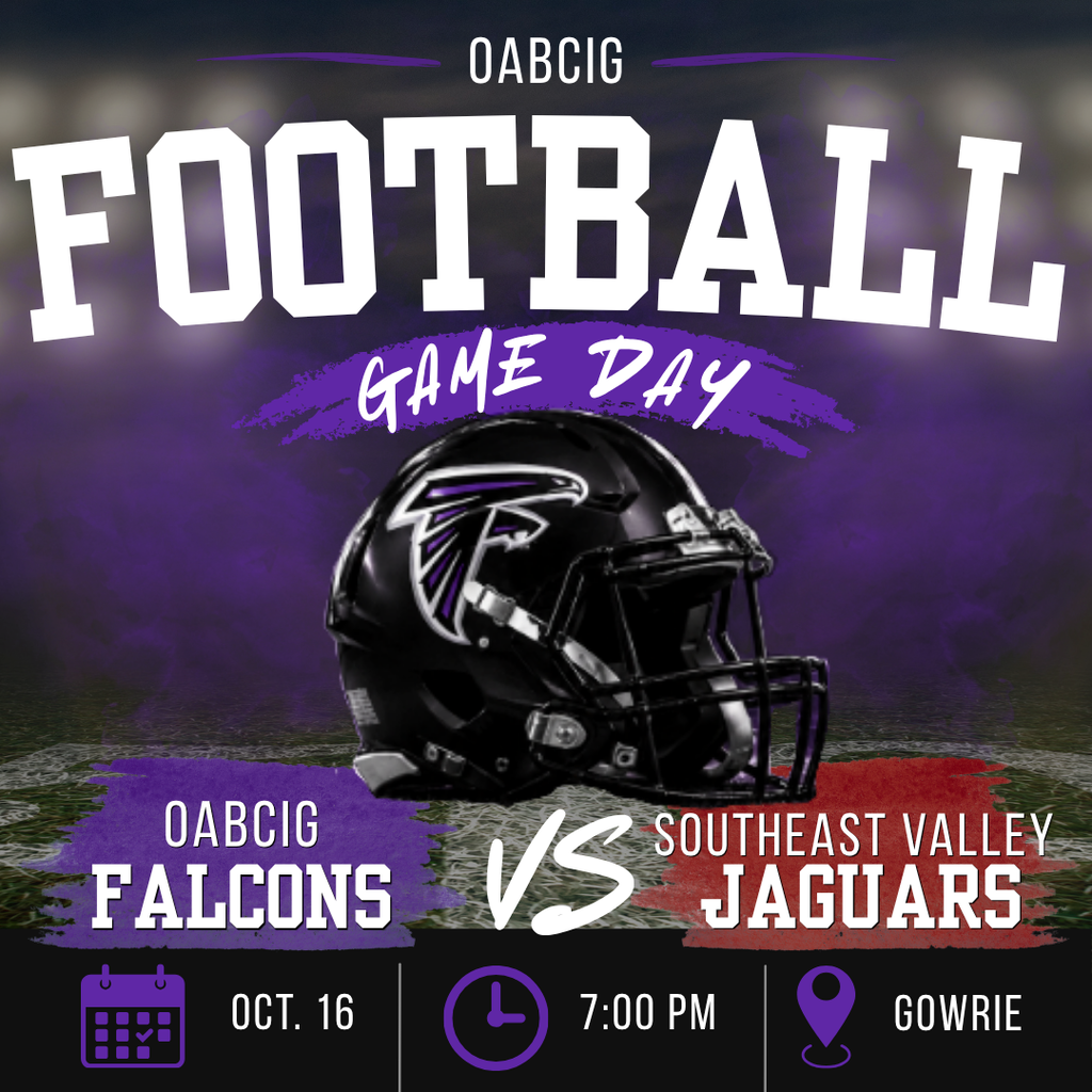 OABCIG High School Football vs Southeast Valley. Friday, October 16 at 7 PM in Gowrie