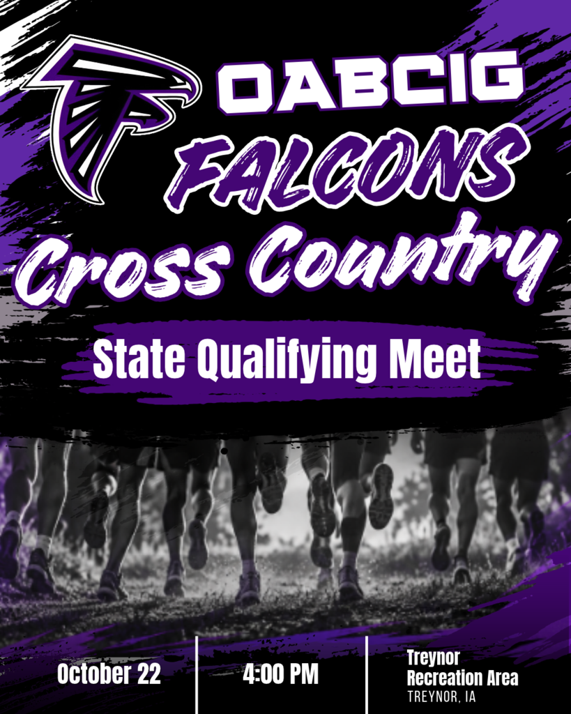 OABCIG Cross Country at State Qualifying Meet at Treynor Recreation Center in Treynor 10/22 at 4 PM