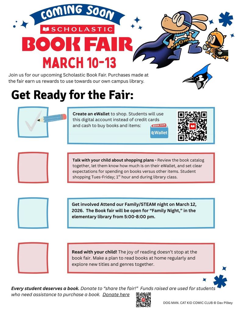 Elementary book fair, Thursday, March 12, 5-8 pm, Elementary Library
