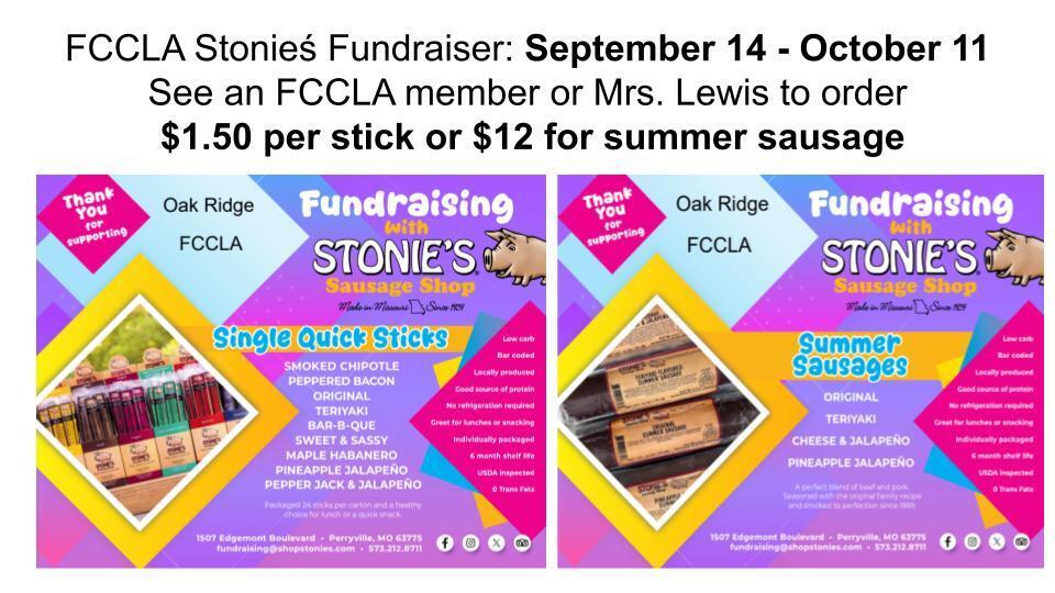 FCCLA fundraiser Sept 14-Oct 11