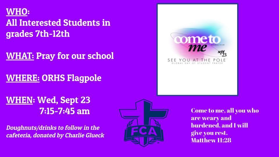 See You at the Pole 2026, Sept 23, 2026 @ 7:15