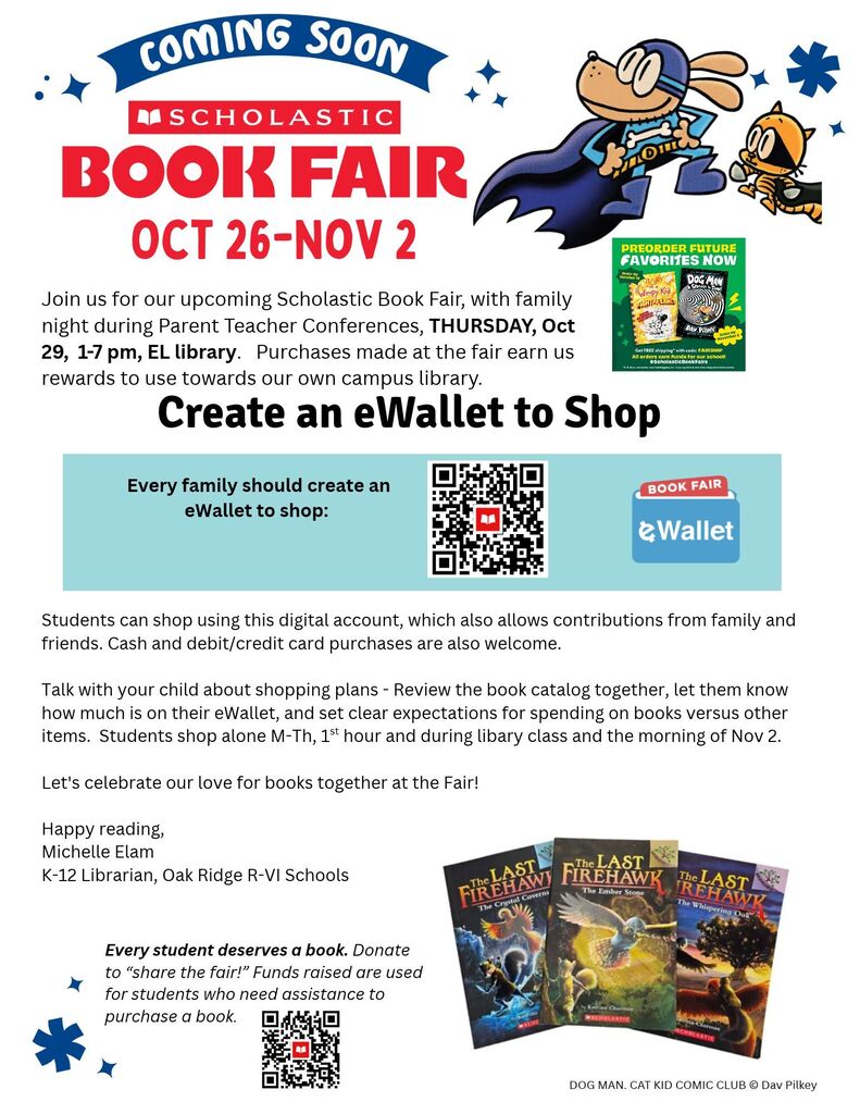 Oak Ridge Elementary Book Fair, Oct 26-Nov 2