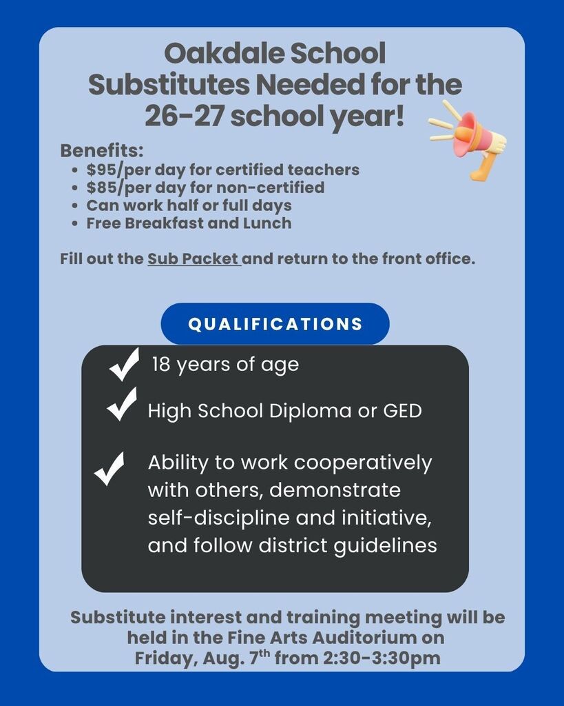 Substitutes needed for 26-27 school year