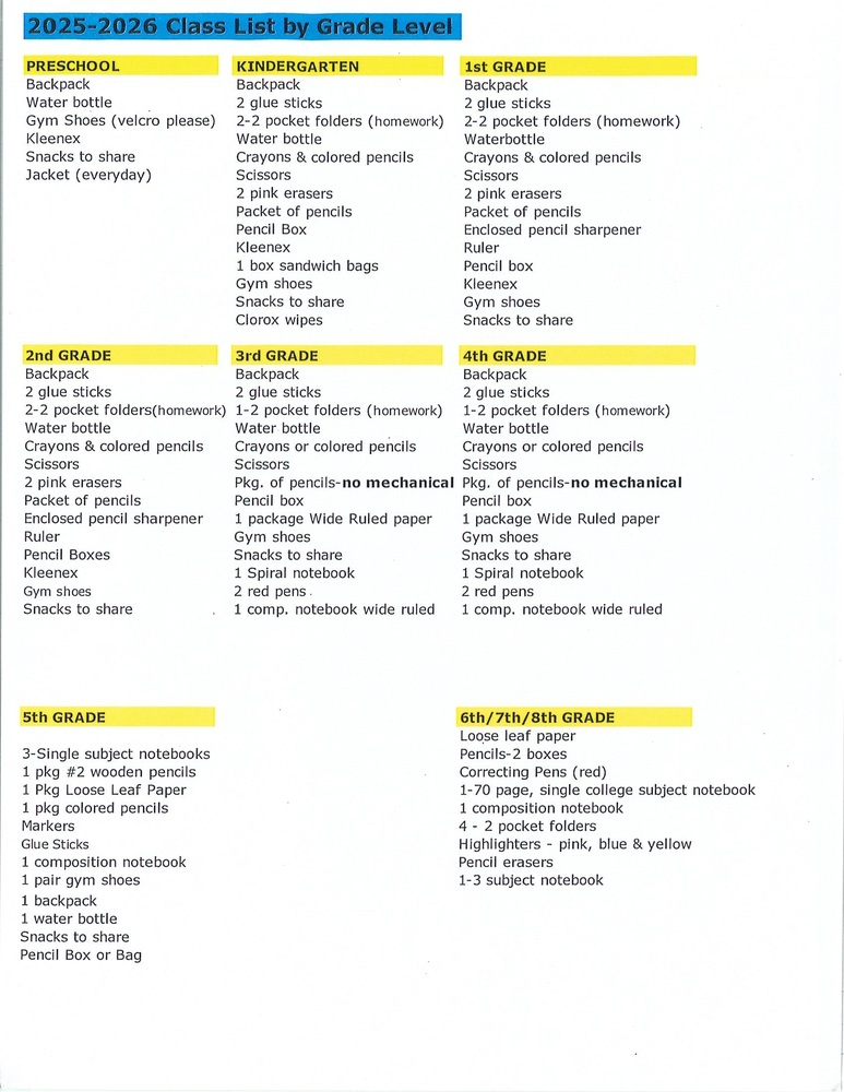 supply list