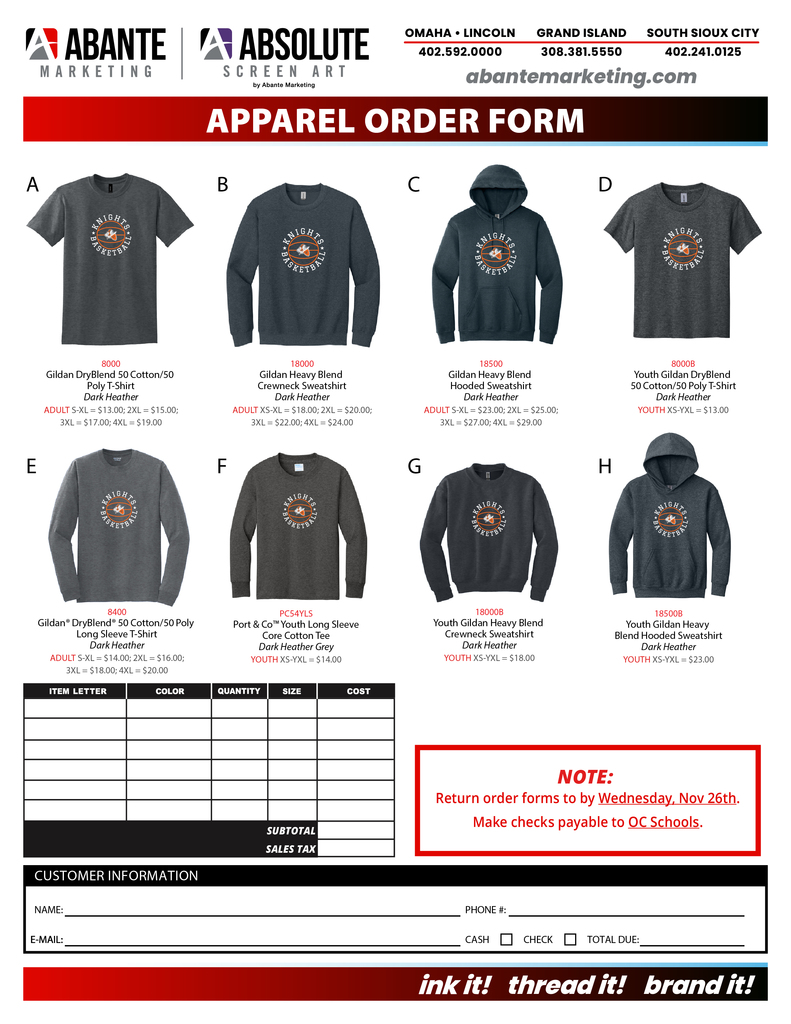 Basketball shirt order form image