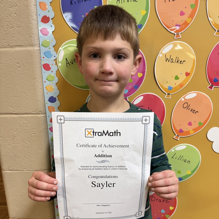 This amazing second grader just passed his addition facts on XtraMath! Way to go !!