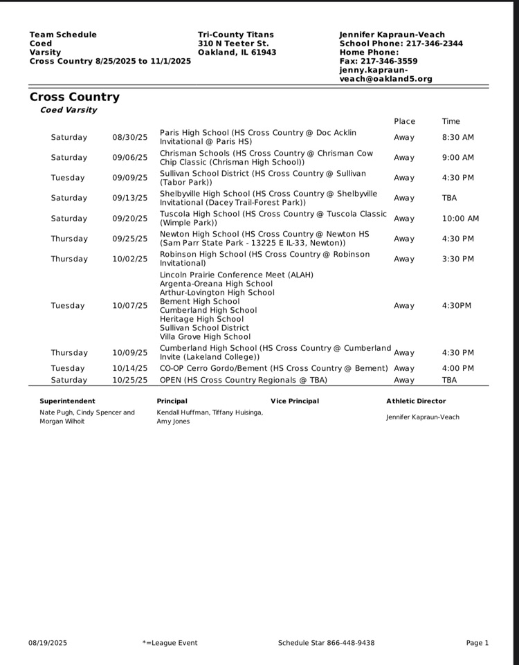 REVISED 2025-2026 HS Cross Country Schedule