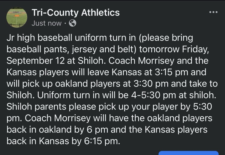 Jr High Baseball Uniform Turn In
