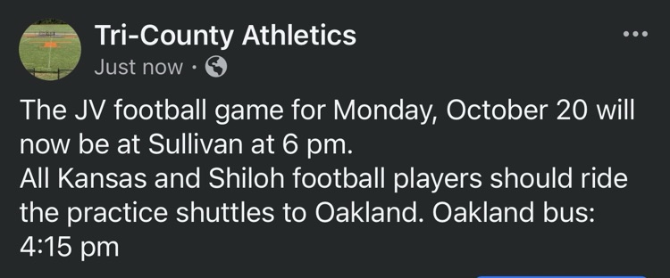 JV Football Game location change for 10/20