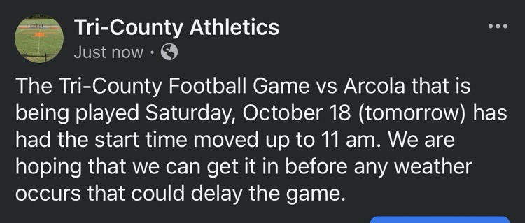 Varsity Football Game start time change