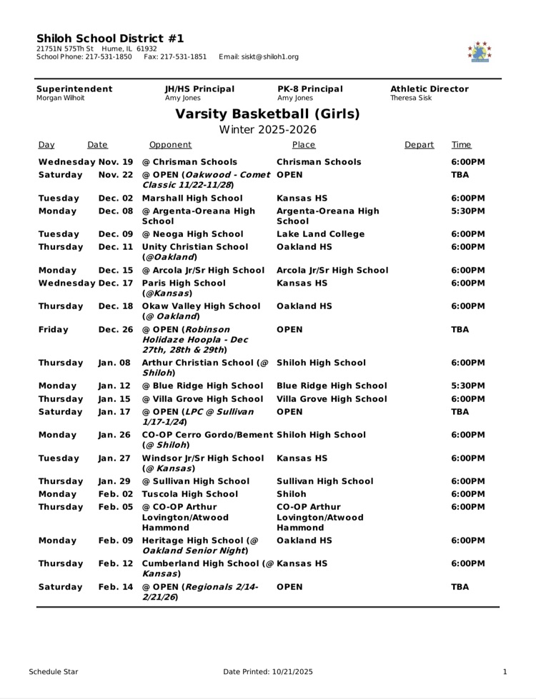 2025-2026 Tri-County HS Girls Basketball Schedule
