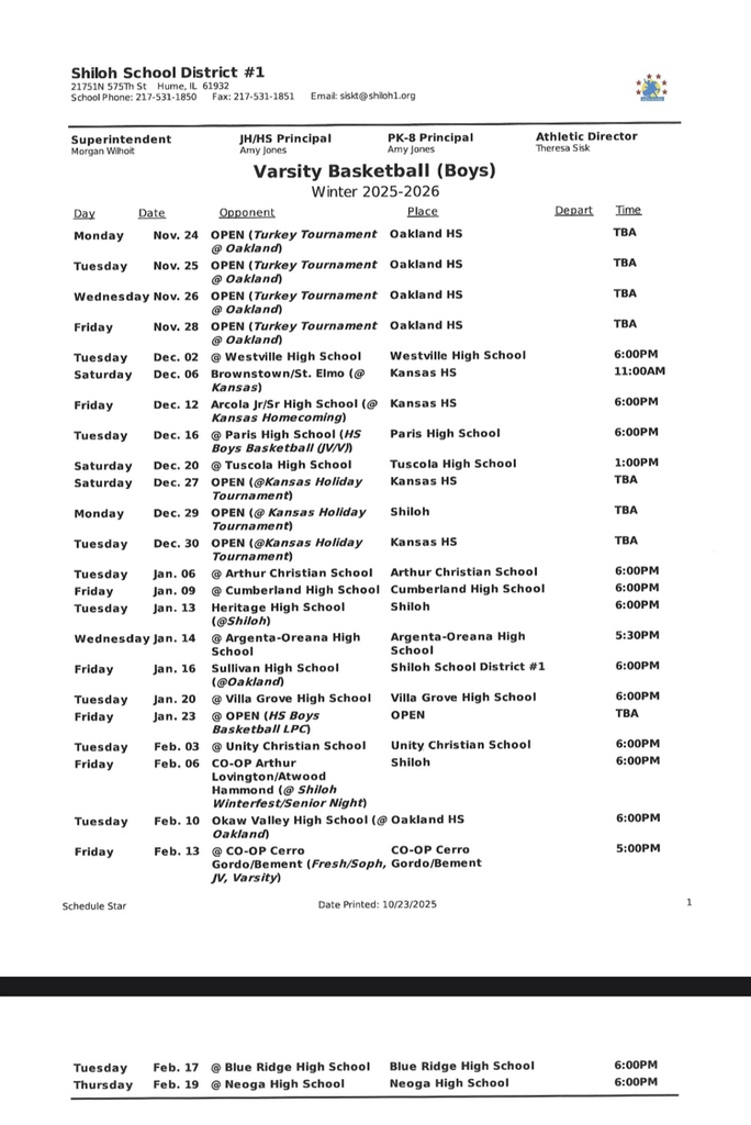 2025-2026 Tri-County HS Boys Basketball Schedule