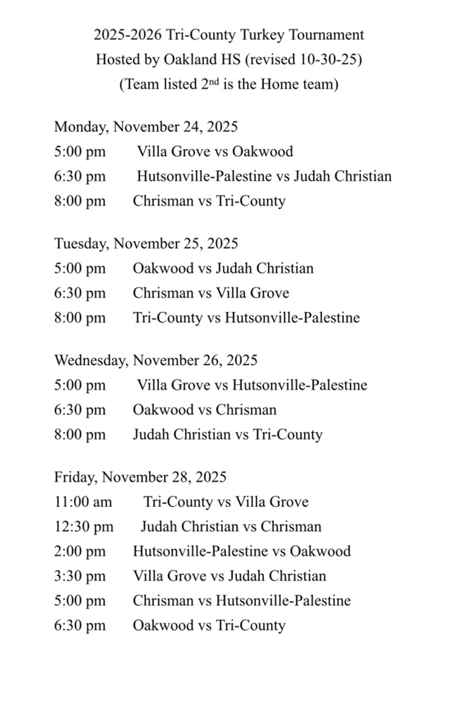 HS Boys Basketball Turkey Tournament Schedule