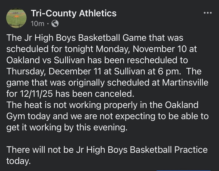 Jr High Boys Basketball Game rescheduled