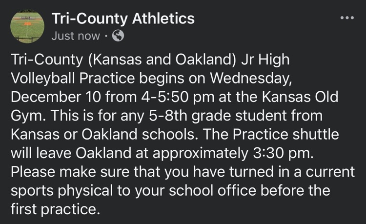 Tri-County Jr High Volleyball Practice