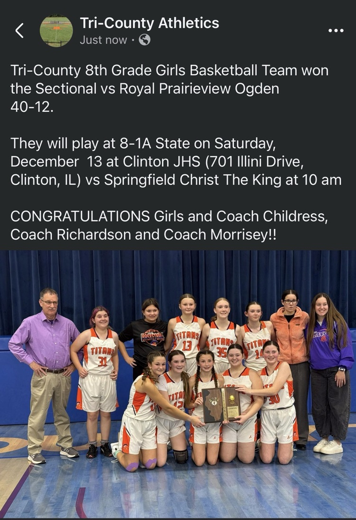 Tri-County 8th Grade Girls Basketball Team playing at State Tournament on Saturday, December 13