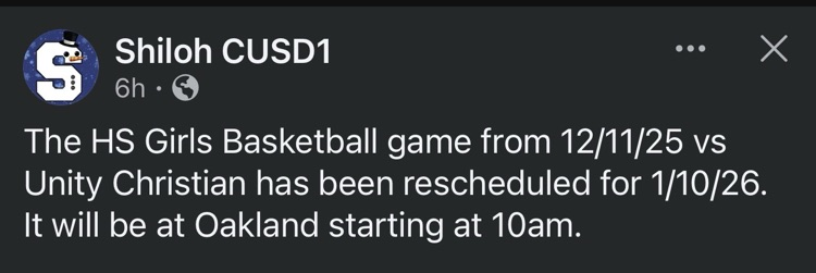HS Girls Basketball Game rescheduled