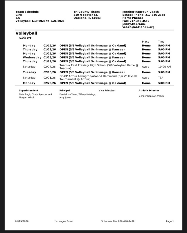 2025-2026 5/6 Volleyball Schedule