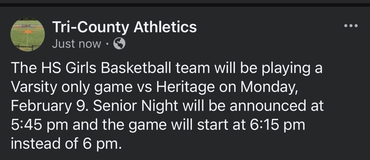 Monday, February 9 - HS Girls Basketball Game 