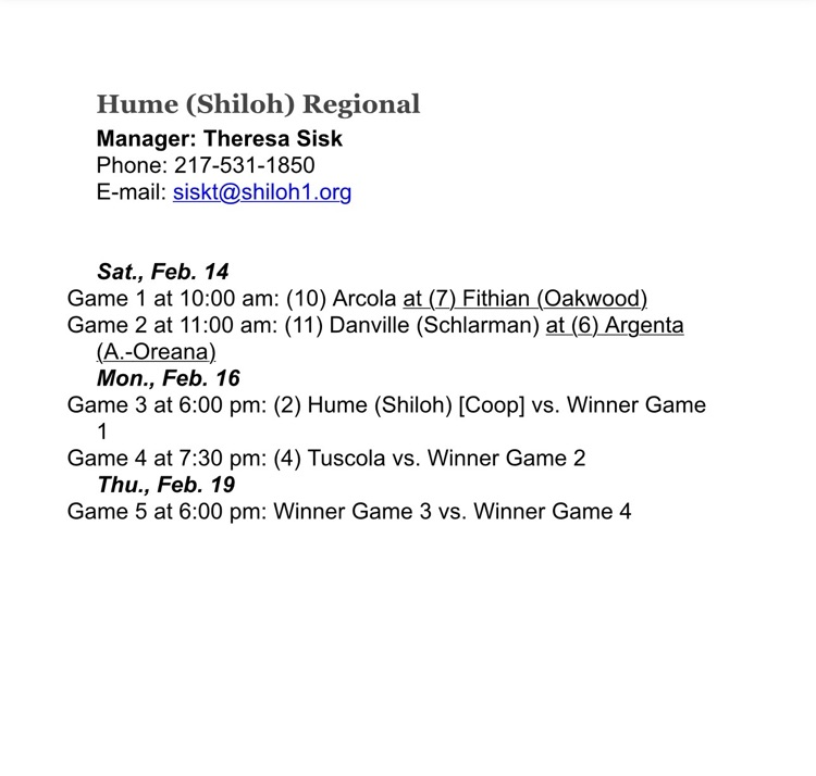 HS Girls Basketball Regional Schedule