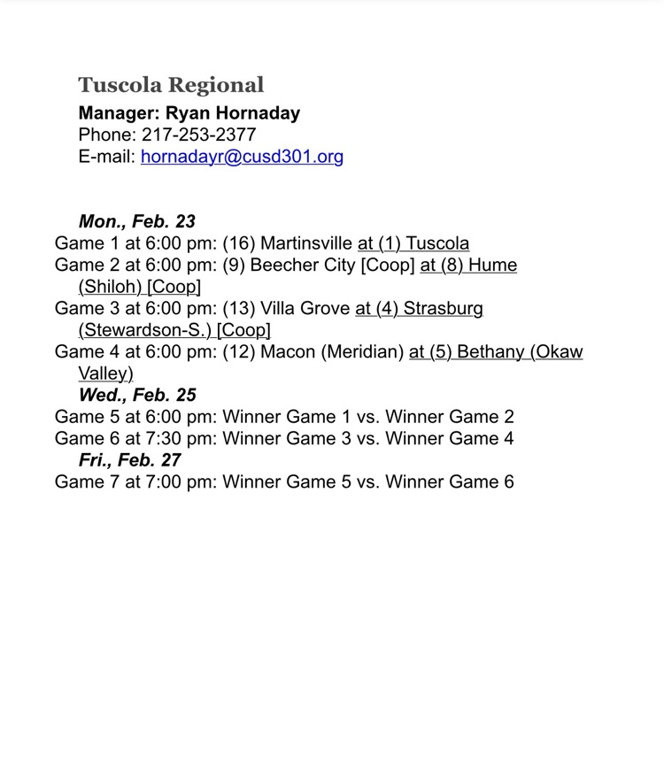 HS Boys Basketball Regional Schedule 