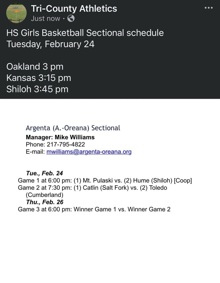HS Girls Basketball Sectional Schedule