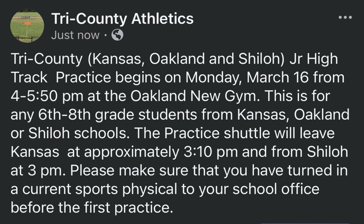 Jr High Track practice start Date