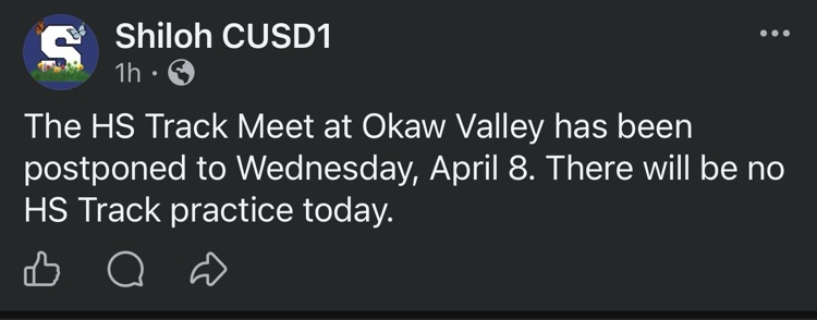 HS Track Meet canceled for today 