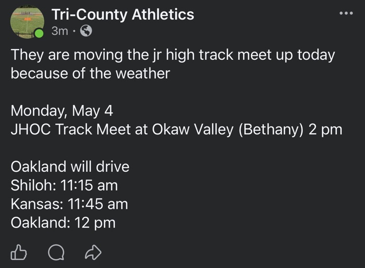 JHOC Track Meet time has been moved up 