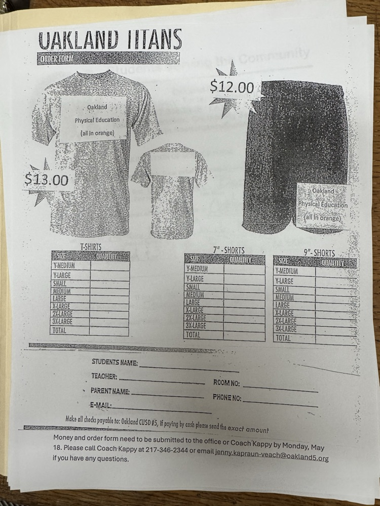 Jr High and HS PE clothes forms