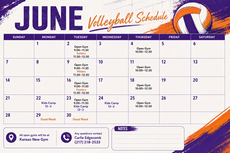 HS Volleyball June Schedule