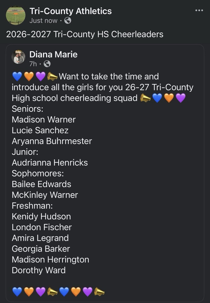 2026-2027 Tri-County HS Cheerleaders