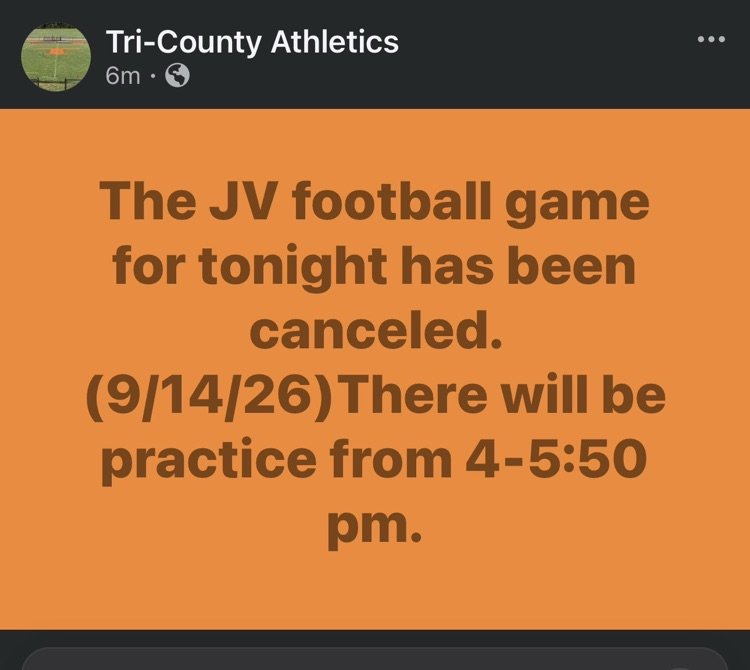 JV Football Game canceled for tonight (9/14)
