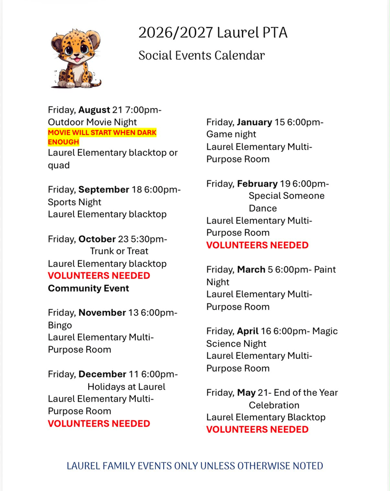 PTA Event Schedule