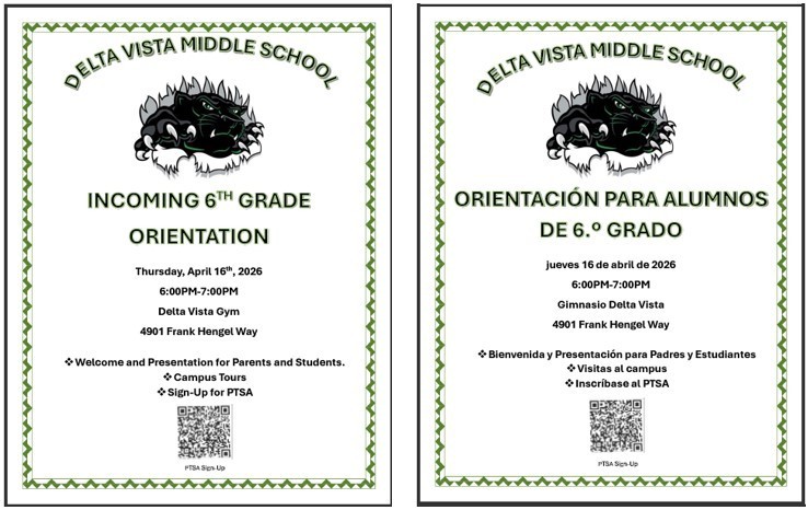 Delta Vista Sixth Grade Information/Orientation Night