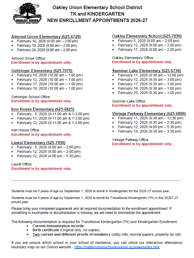 Kinder School Appt schedule