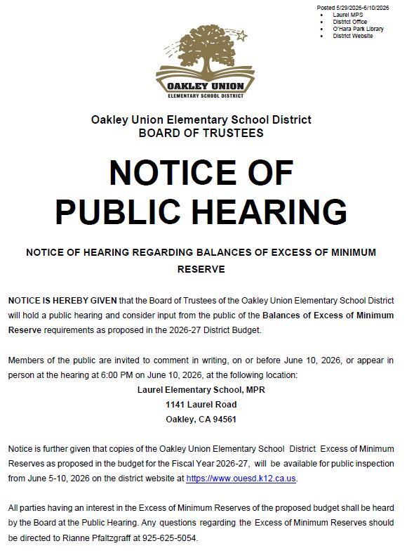 Public Notice of Balances of Excess of Minimum Reserve
