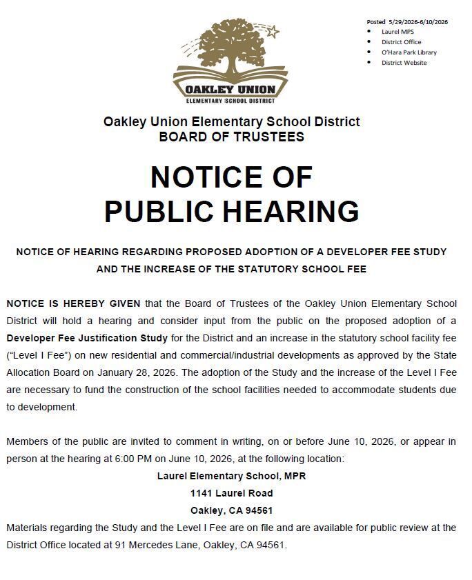 Public Notice of Developer Fee Justification Study