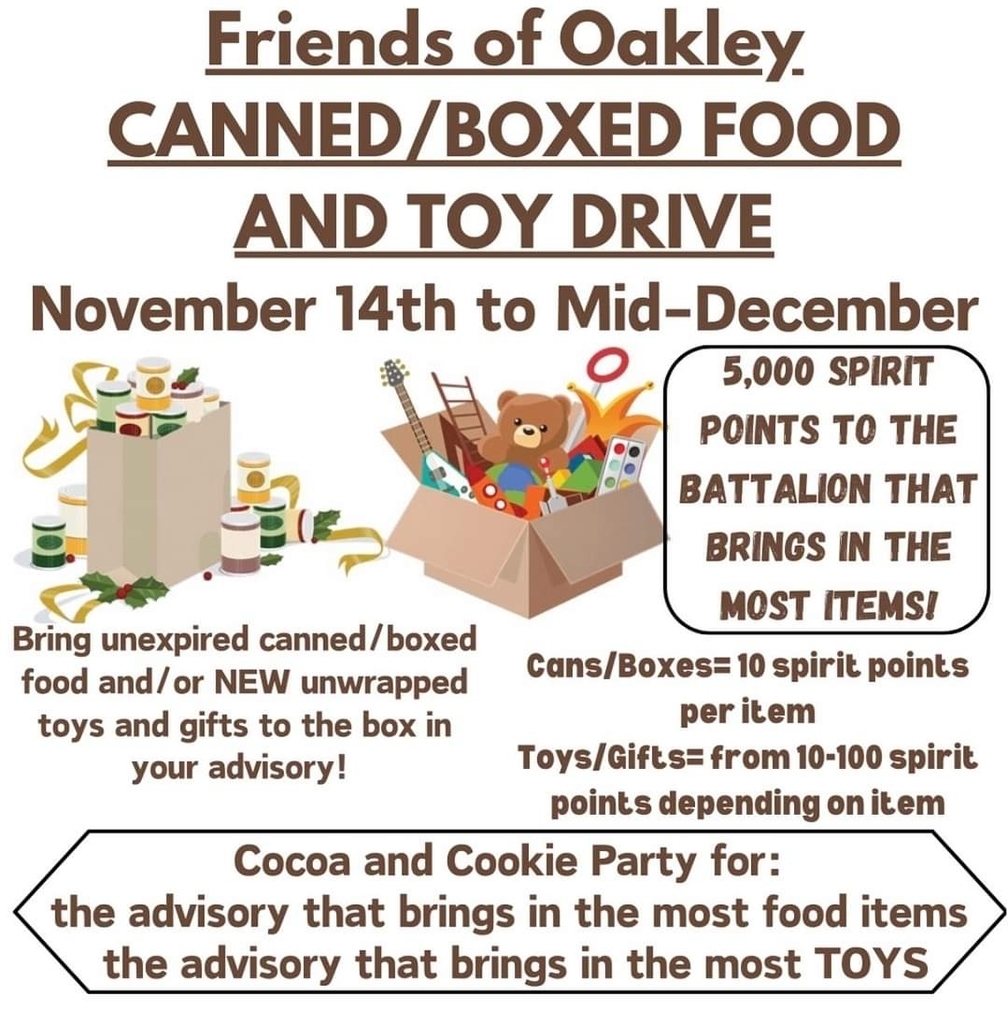 Friends of Oakley Canned and Boxed food/toy drive