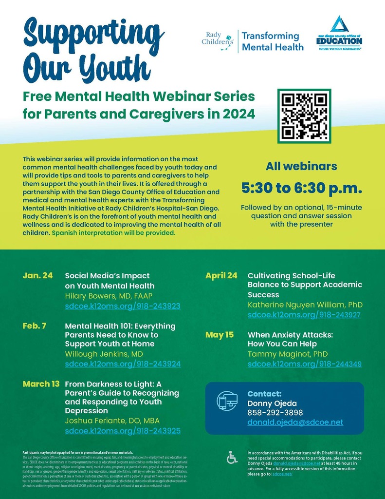 Supporting Our Youth Free Mental Health Webinar Series for Parents and Caregivers in 2024