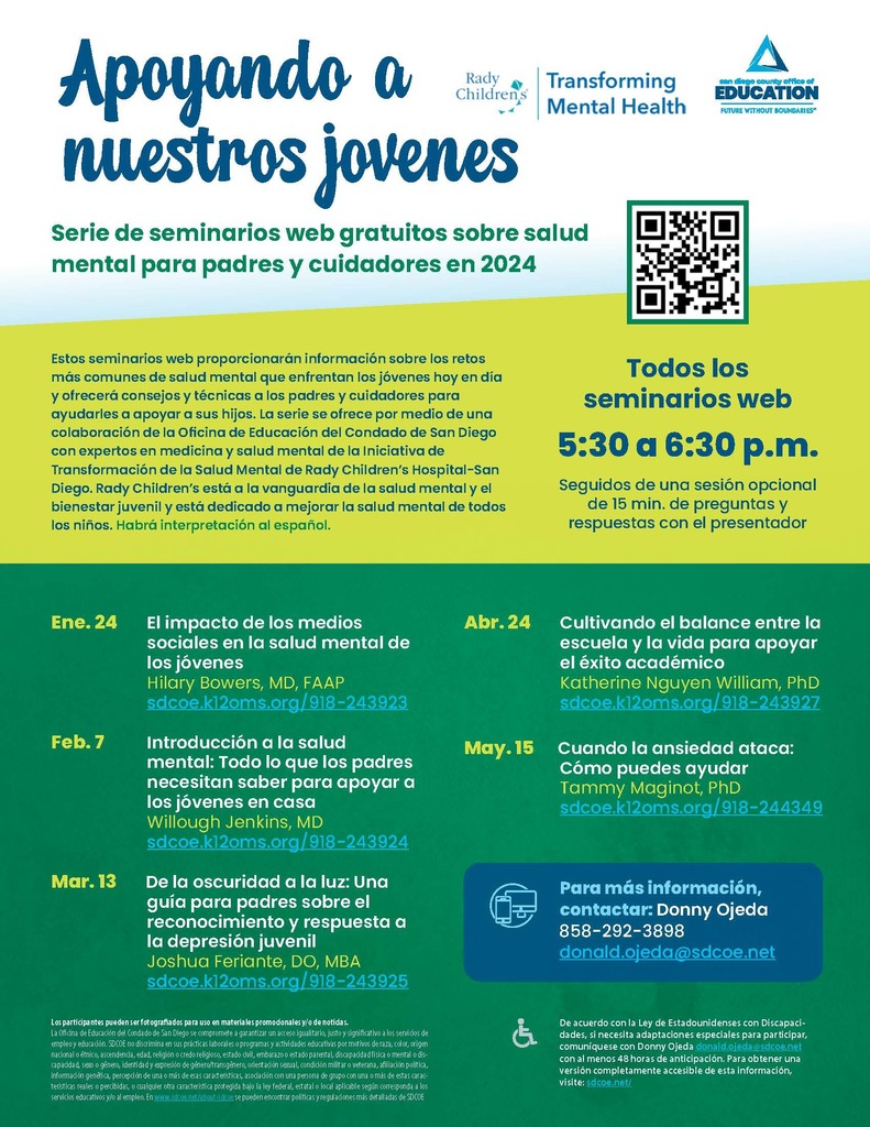 Supporting Our Youth Free Mental Health Webinar Series for Parents and Caregivers in 2024