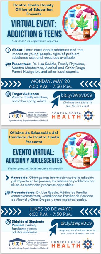 Office of Ed flyer for Addiction & Teens presentation