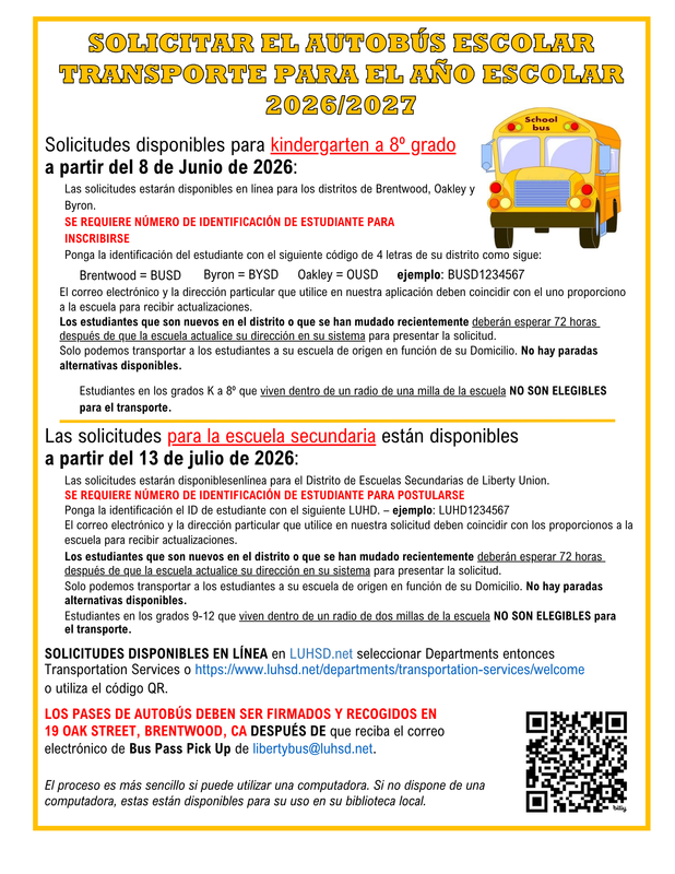 Apply for school bus transportation 