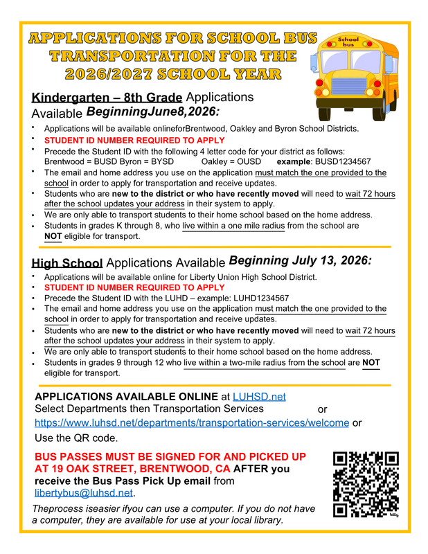 Apply for school bus transportation for the 2025-2026 school year
