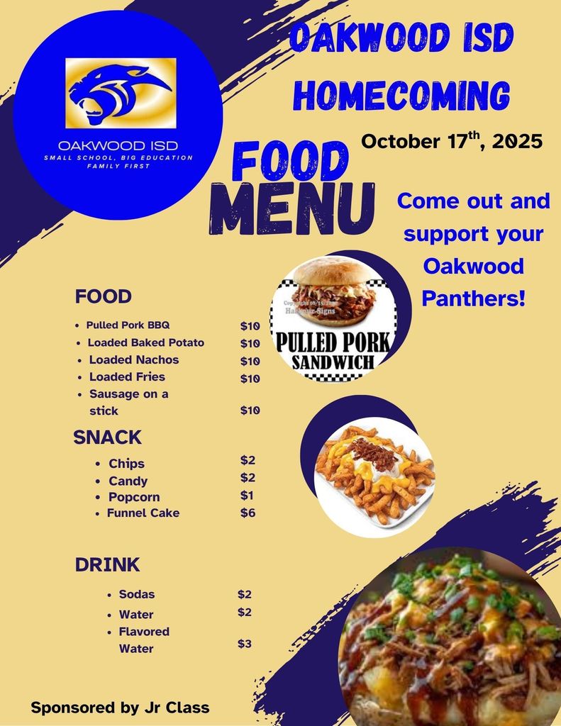 Jr Class Menu