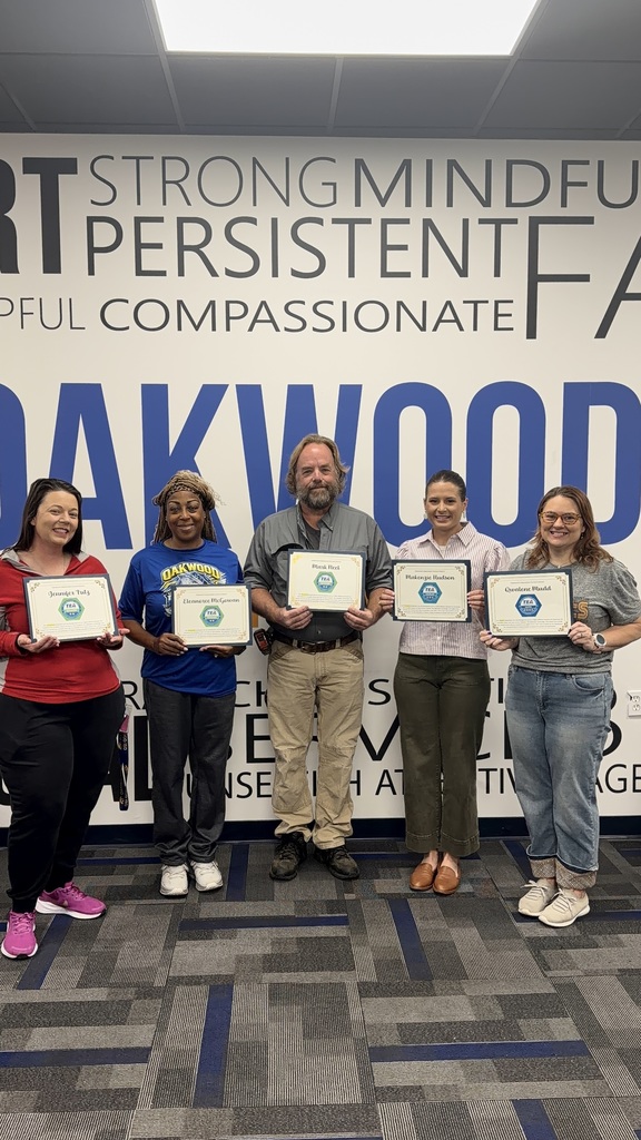 2025-2026 TIA Teachers for Oakwood High School are Jennifer Tritz, Yvonne McGowan, Mark Neel, McKenzie Hudson and Qwa Mudd. I am proud of each of you! Good job!