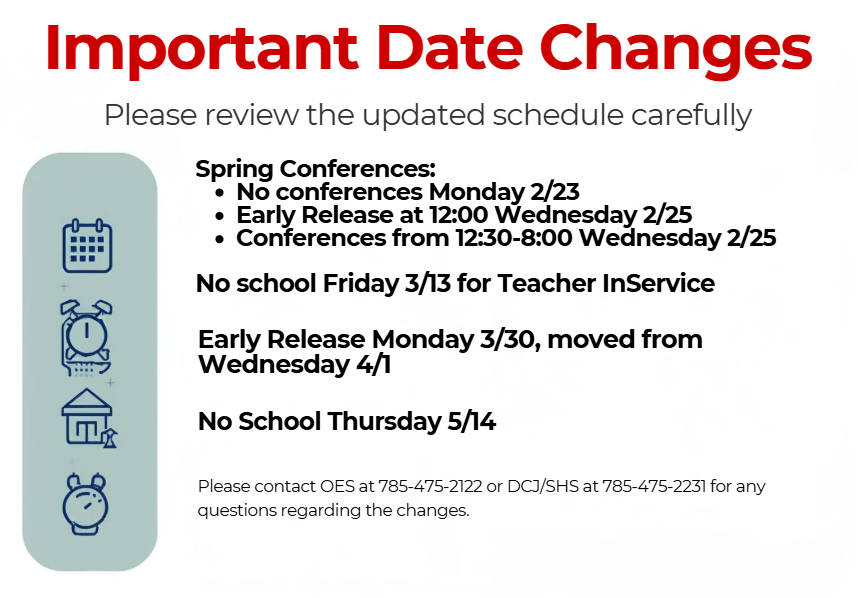Date Changes to USD 294 Academic Calendar Spring 2026 | Oberlin USD 294