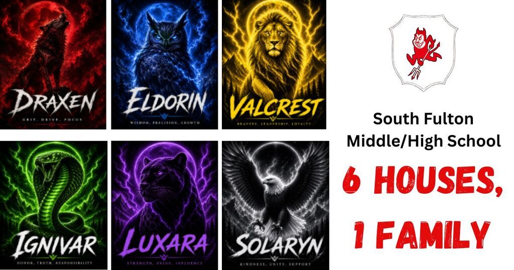 Image with logos from each house in South Fulton Middle High's House system