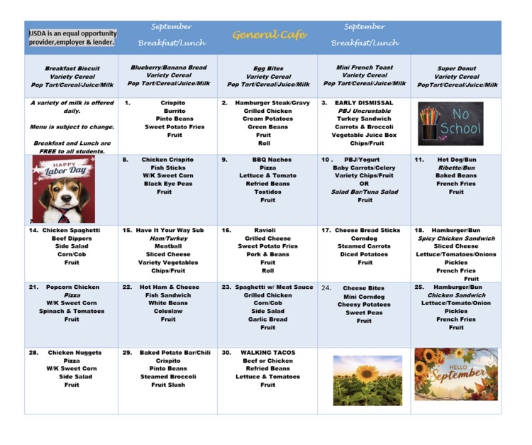September lunch menu